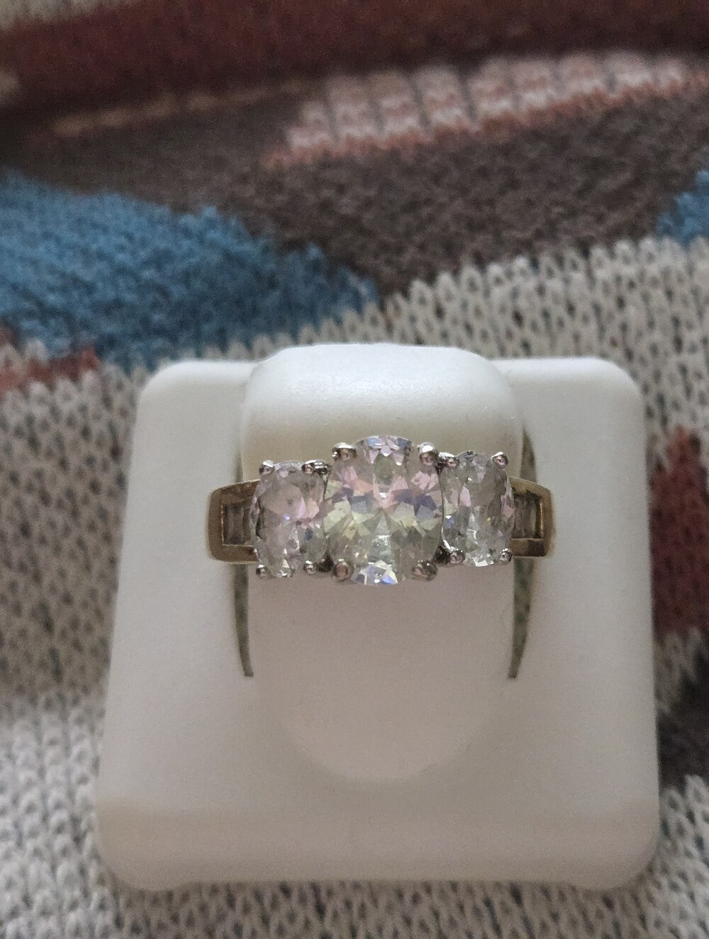 Three-Stone White Cubic Zirconia Ring in Gold-Tone Setting